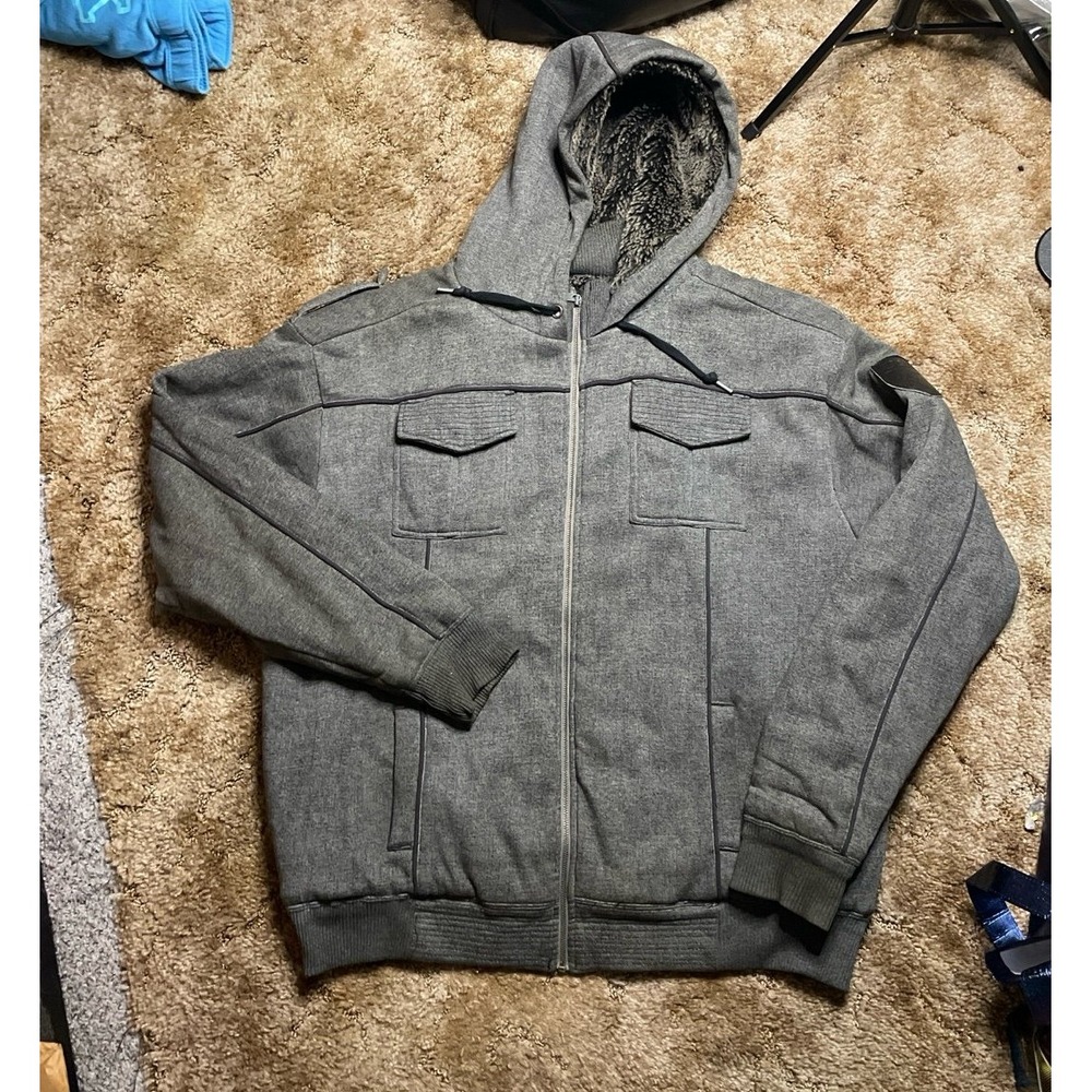 Fox Racing Sasquatch Vintage Y2K Hoodie Mens XXL Heather‎ Black Faux Fur Lined